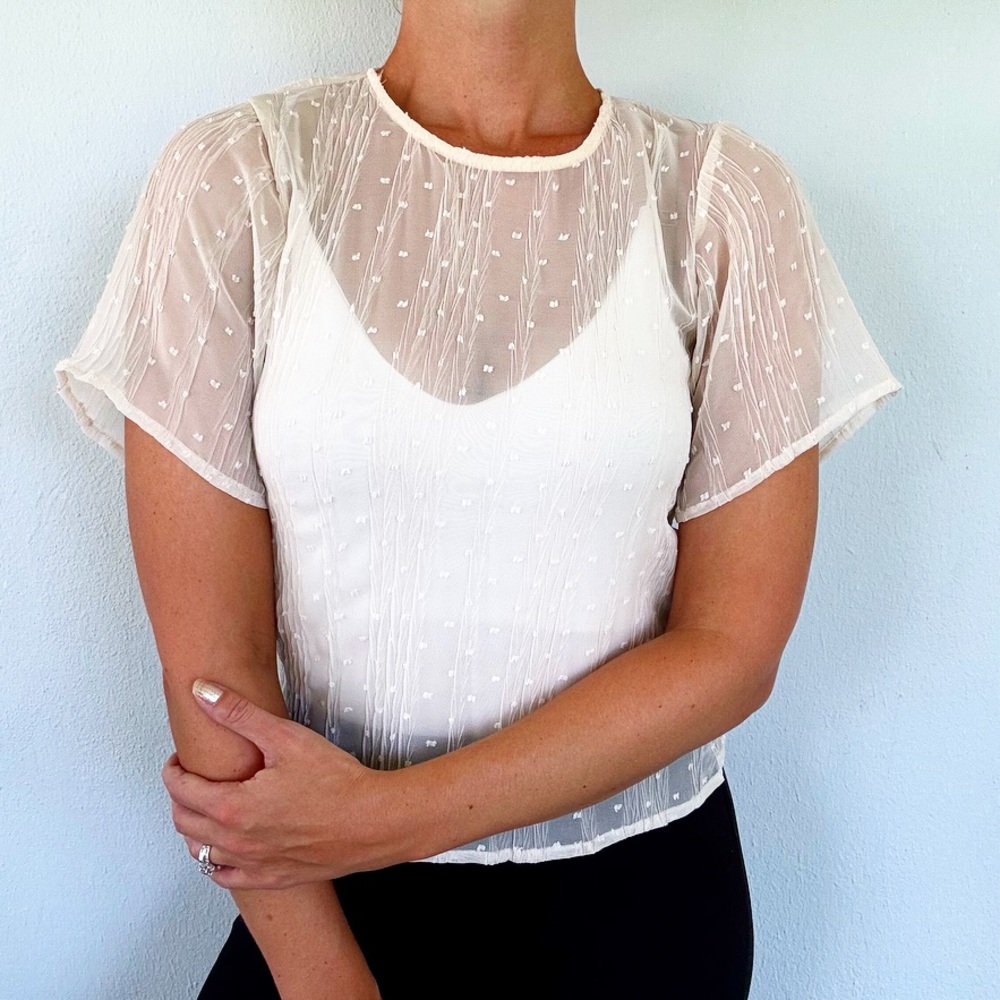DAZY cream sheer textured polka dot blouse size small